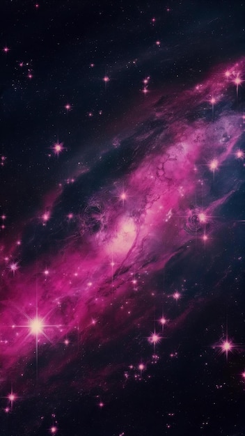 Photo neon pink and purple stars in a cosmic background