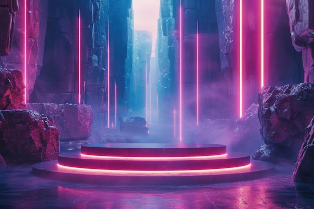 Neon Podium in a Cyber Canyon