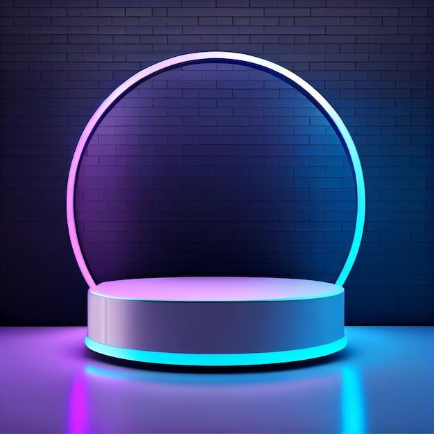 Neon podium or platform for product presentation display with futuristic scene Generative AI