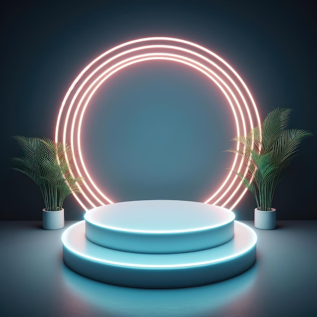 Neon Podium for product display abstract background pedestal for social media post