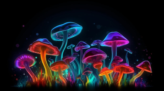 Neon psychedelic Generative AI psilocybin mushrooms