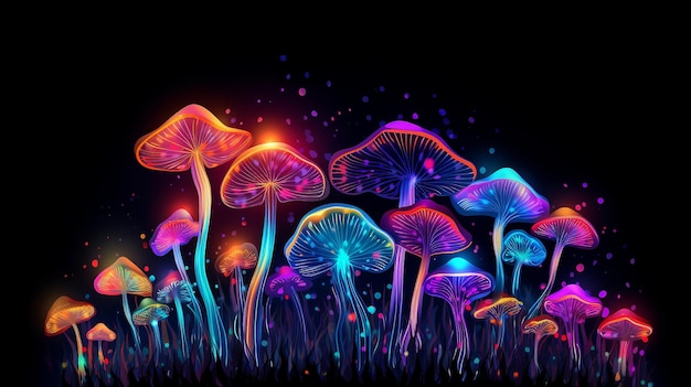 Neon psychedelic Generative AI psilocybin mushrooms