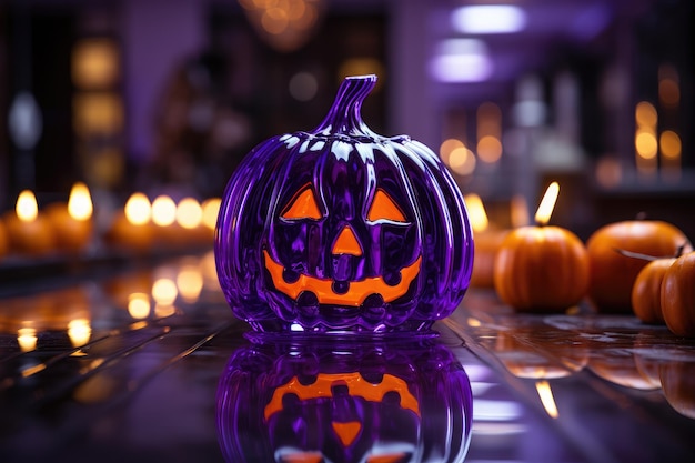 Neon purple jack o lantern Pumpkin for Halloween Generative AI