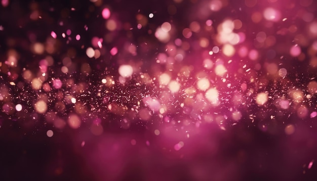 Neon Purple Light With Gold Particles on Abstract Sparkles Bokeh Background