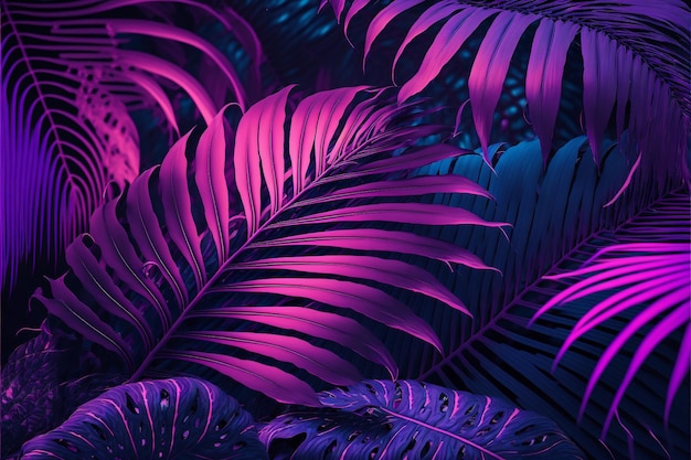 Neon purple tropical palm leaf background illustration