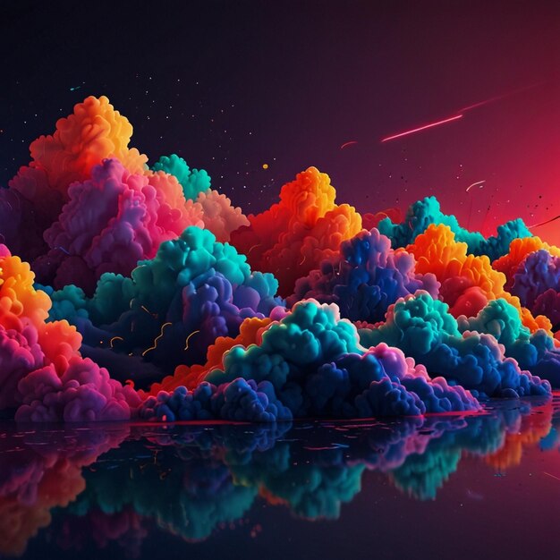 Photo neon rainbow clouds photorealistic surrealism wallpaper