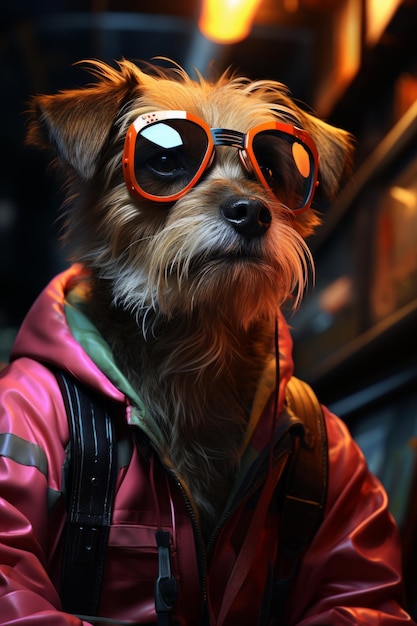 Photo neon rascal cyberpunk norfolk terrier contemplation