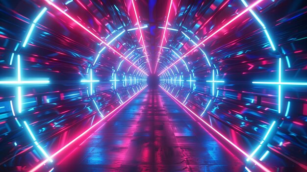 NEON Red Blue Tunnel Abstract Background