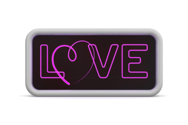 Neon red love on white background Isolated 3d illustration