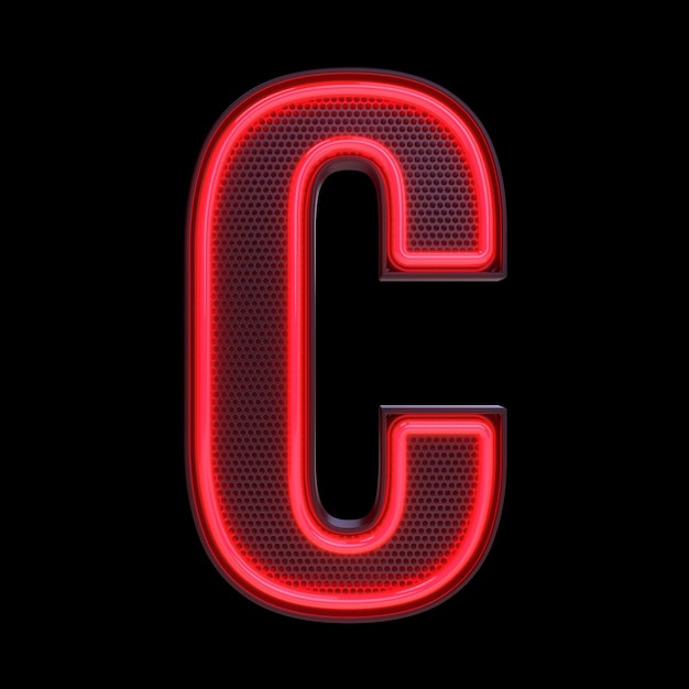 Neon retro Light Alphabet letter C isolated on a black background with Clipping Path 3d illustration