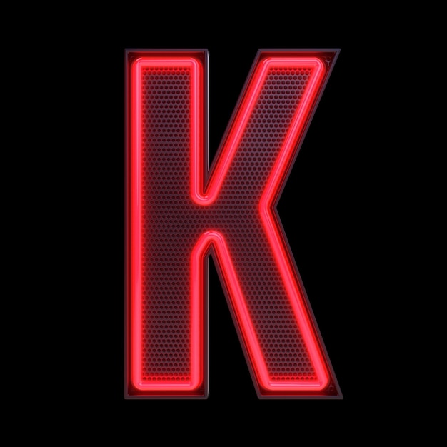 Neon retro Light Alphabet letter K isolated on a black background with Clipping Path 3d illustration