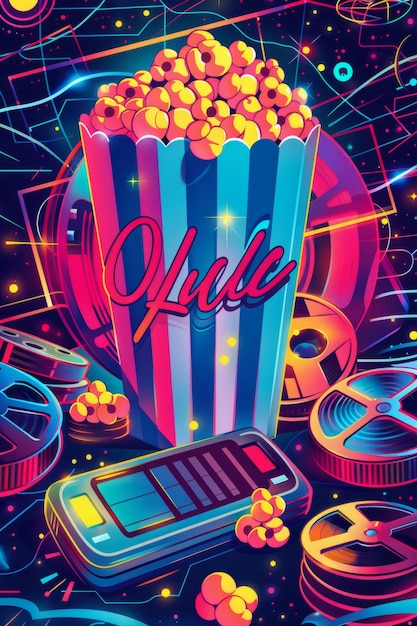 Photo neon retro movie night illustration