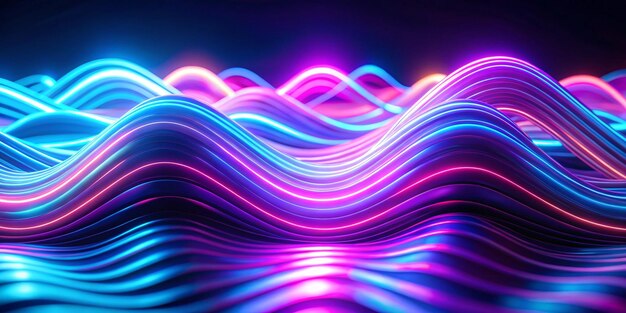 Photo neon ripple texture defocused glow iridescent wave blur purple blue fluorescent color gradient light curve lines abstract background with free space