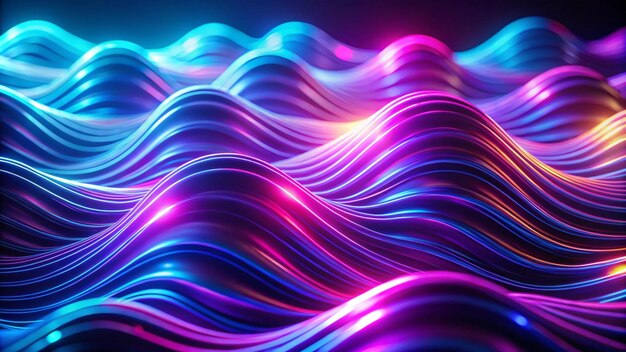 Photo neon ripple texture defocused glow iridescent wave blur purple blue fluorescent color gradient light curve lines abstract background with free space