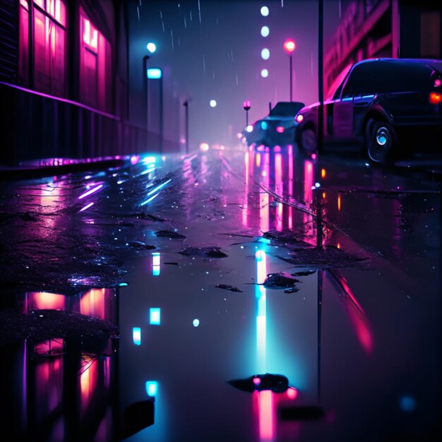 Neon road atmosphere street cyberpunk retro wave city urban background