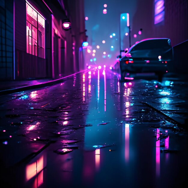 Neon road atmosphere street cyberpunk retro wave city urban background