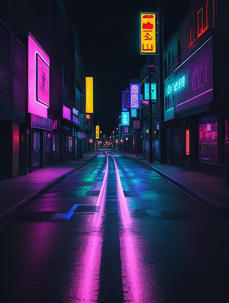 Neon Road dark landscape night street tokyo scene of futuristic citiscape