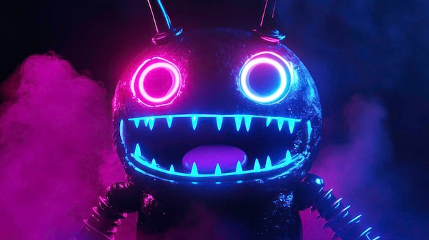 Photo neon robot with glowing eyes