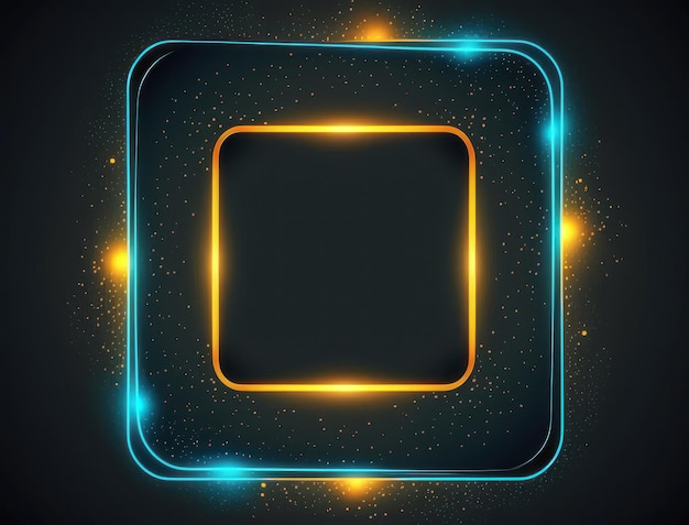 Neon rounded square frame with shining effect dark background created with Generative AI technology