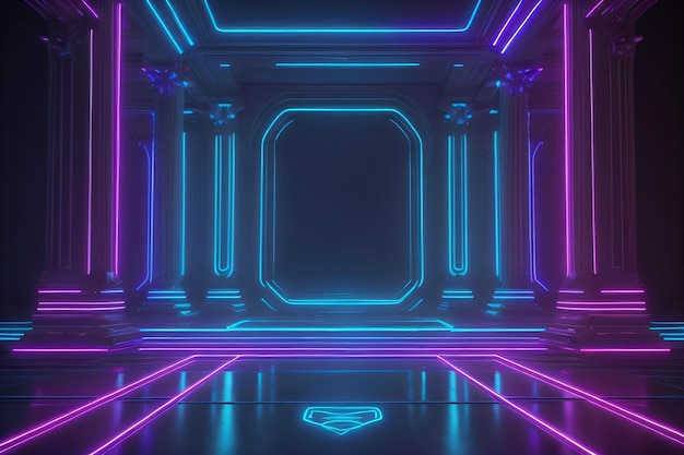 A neon scene with a blue and purple beautiful background with generative ai