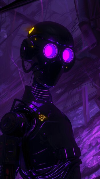 Photo neon sentry futuristic robot guard concept