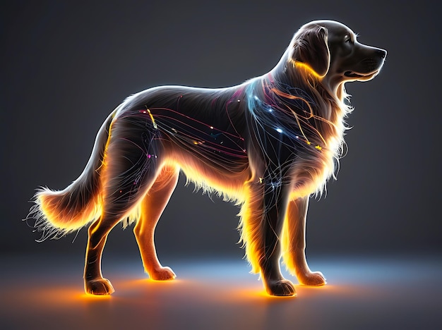 Neon The shape of a dogs head background many smooth lines form a small dogs head