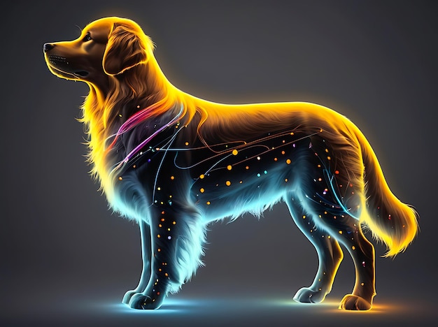 Neon The shape of a dogs head background many smooth lines form a small dogs head