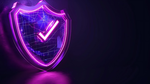 a neon shield with a purple background with a square in the middle