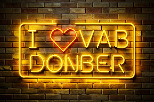 Photo neon shining sign in yellow warm color on a brick wall with the inscription or slogan i love kebab brick wall background bright electric neon light caferestaurant doner kebab