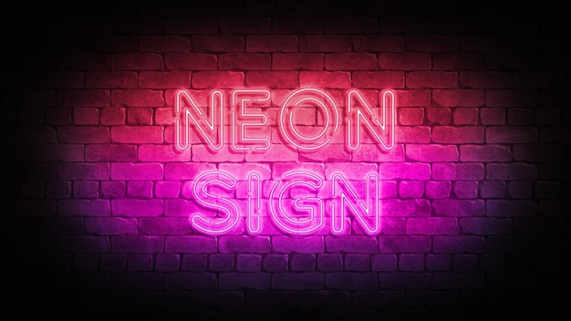 Neon sign on a brick wall. 3d render poster