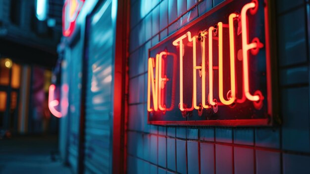 Photo neon sign on brick wall in city