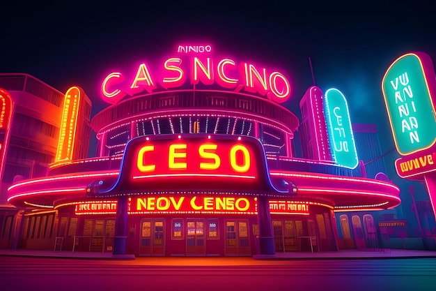 a neon sign for casino is lit up at night