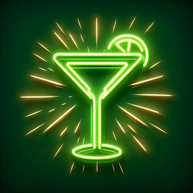 A neon sign shaped like a cocktail glass signaling a lively nightlife scene isolated on a plain en