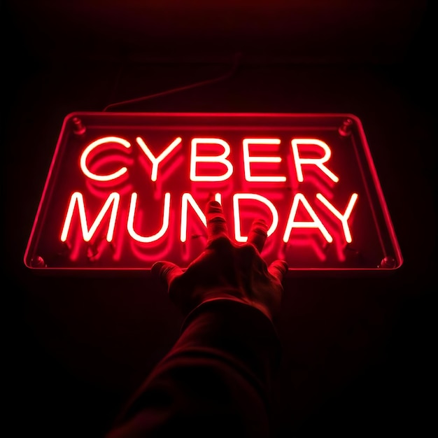 Photo a neon sign that says cyber monday on it