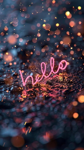 Photo a neon sign that says hello in pink