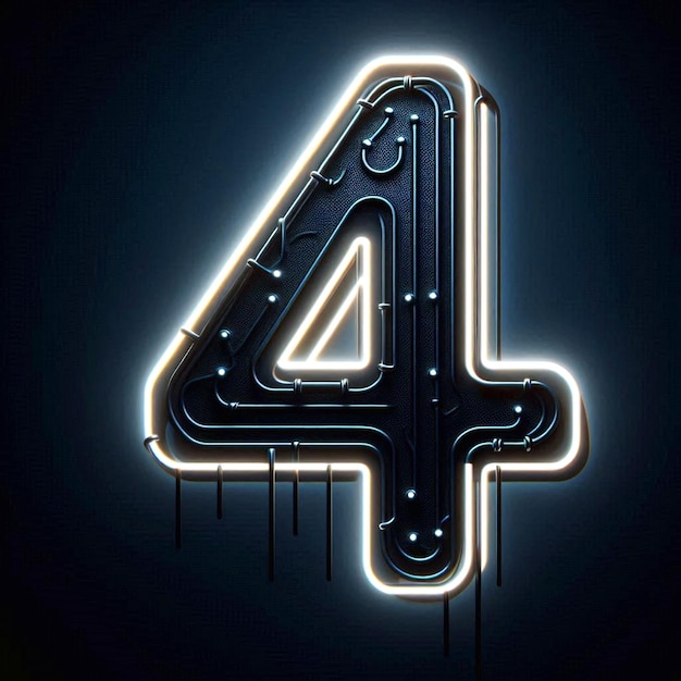 Photo a neon sign that says the number 4 on it