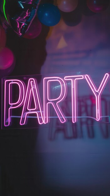 Photo a neon sign that says party in capital letters