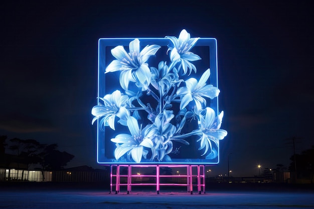 A Neon Sign With A Bunch Of Flowers On It