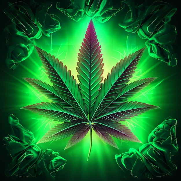 neon sign with cannabis leaf