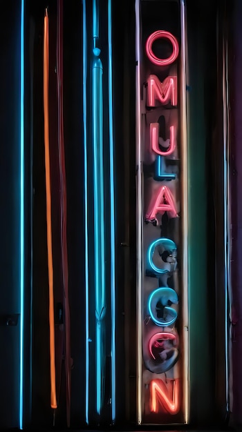 Photo neon signs are displayed in a dark room with a black background