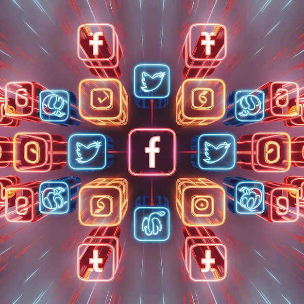 Neon Social Media Icons Glow Brilliantly Against a White Background