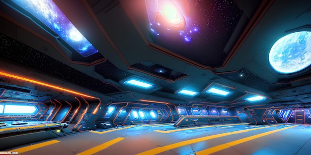 Neon starship futuristic interior, product view