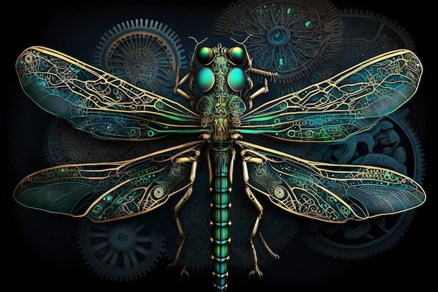 Neon, Steampunk dragonfly, creative ai