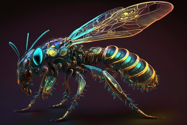 neon, steampunk wasp, creative ai