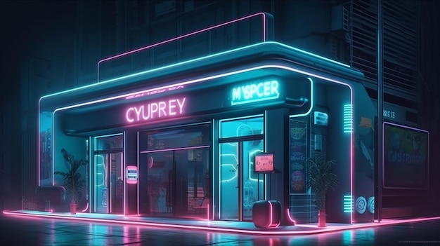 A neon storefront with a sign that says'cyan '