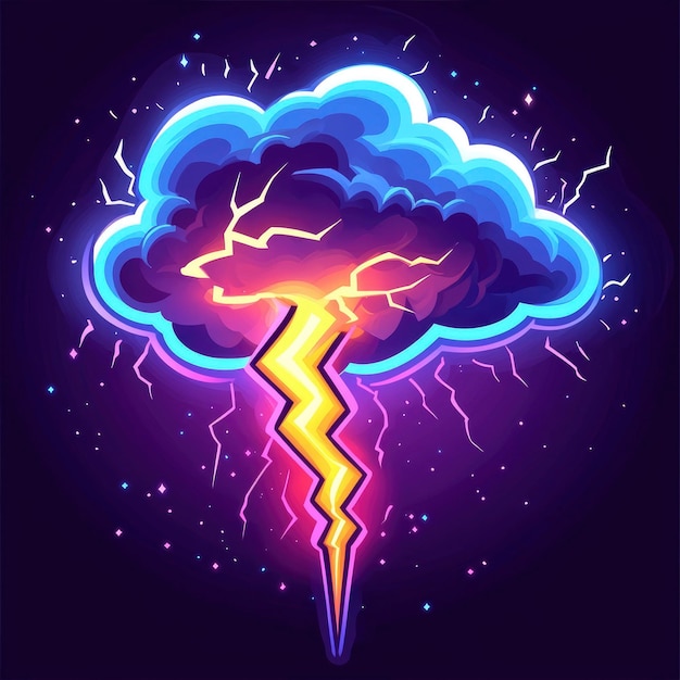 Photo neon storm cloud with lightning bolt