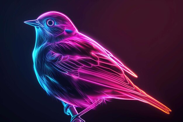 Photo neon style bird isolated on black