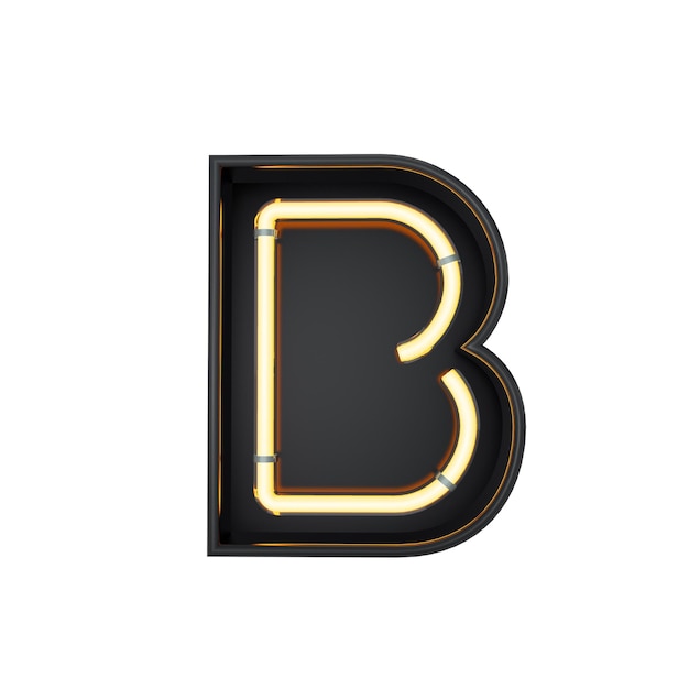 Neon style light letter B Glowing neon Capital letter 3D rendering