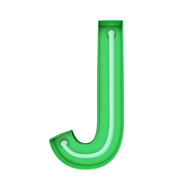 Neon style light letter J Glowing neon Capital letter 3D rendering