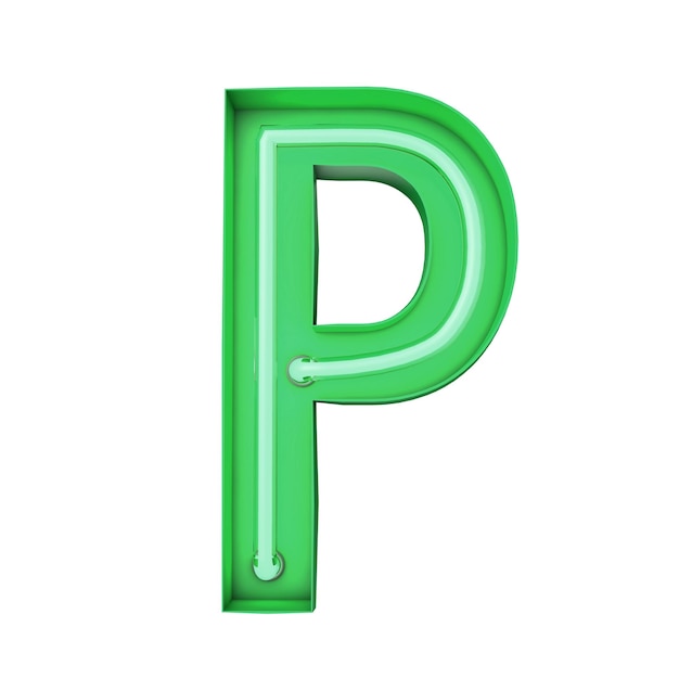 Neon style light letter P Glowing neon Capital letter 3D rendering